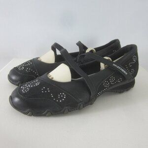 Skechers Womens 8.5 Black Mary Janes Rhinestones Comfy Walking Shoes